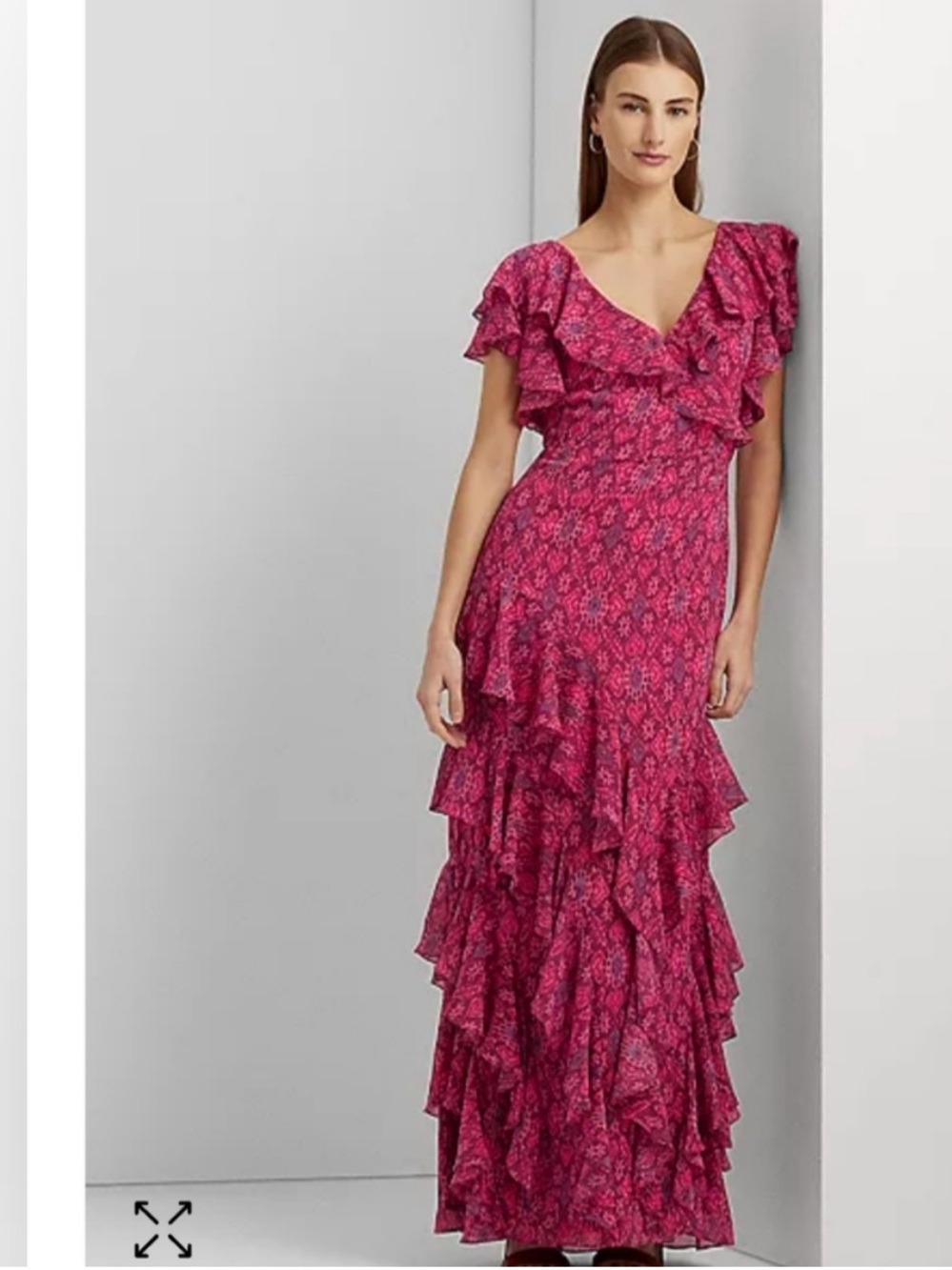 Lauren Ralph Lauren Geo-Print Ruffle-Trim Georgette Gown